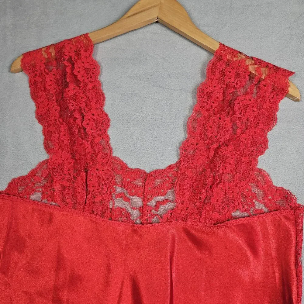 Vtg Val Mode Lingerie Slip Dress Womens‎ Medium Red Lace Satin Danity Chemise